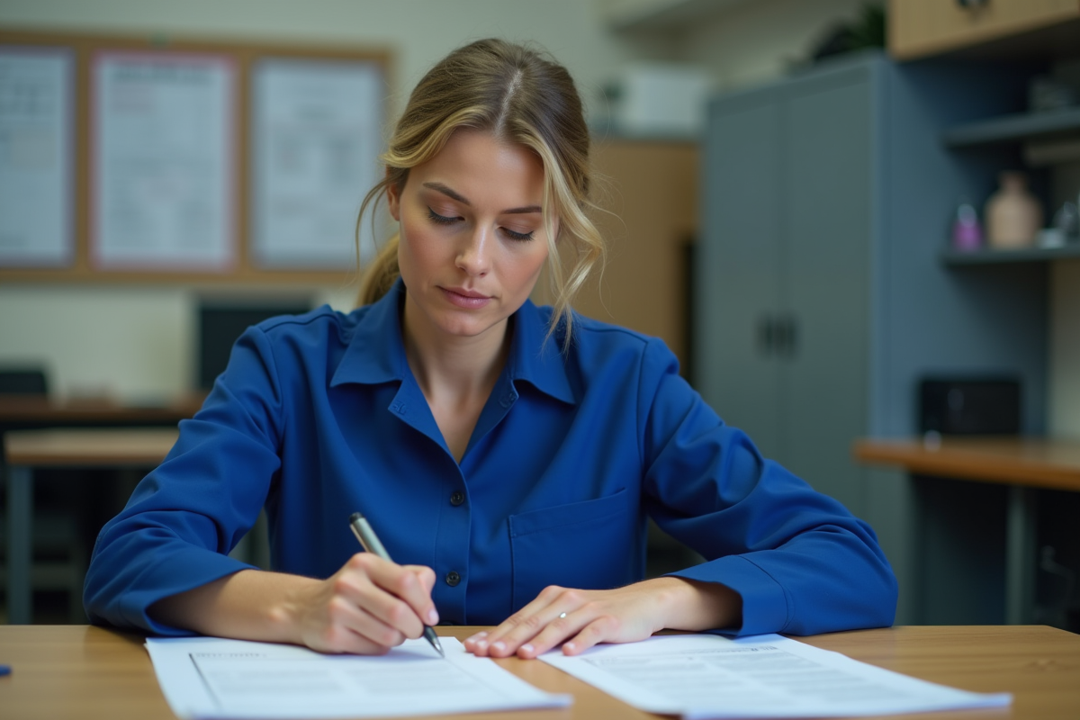 Fille en formation remplissant des formulaires financiers