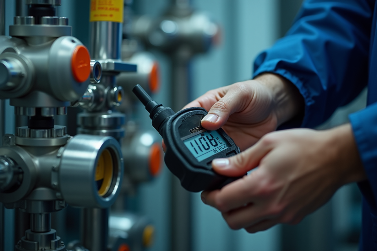 Mains calibrant des capteurs industriels sur des tuyaux