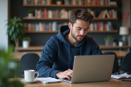 Jeune homme developpeur concentré sur son code en coworking