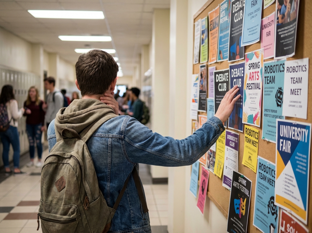 Lyceen regardant un tableau d