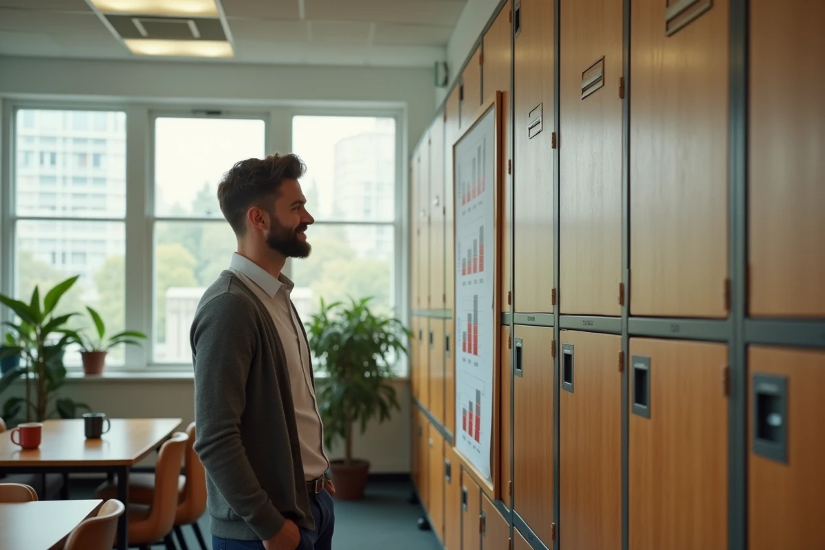 Enseignant homme dans salle du personnel