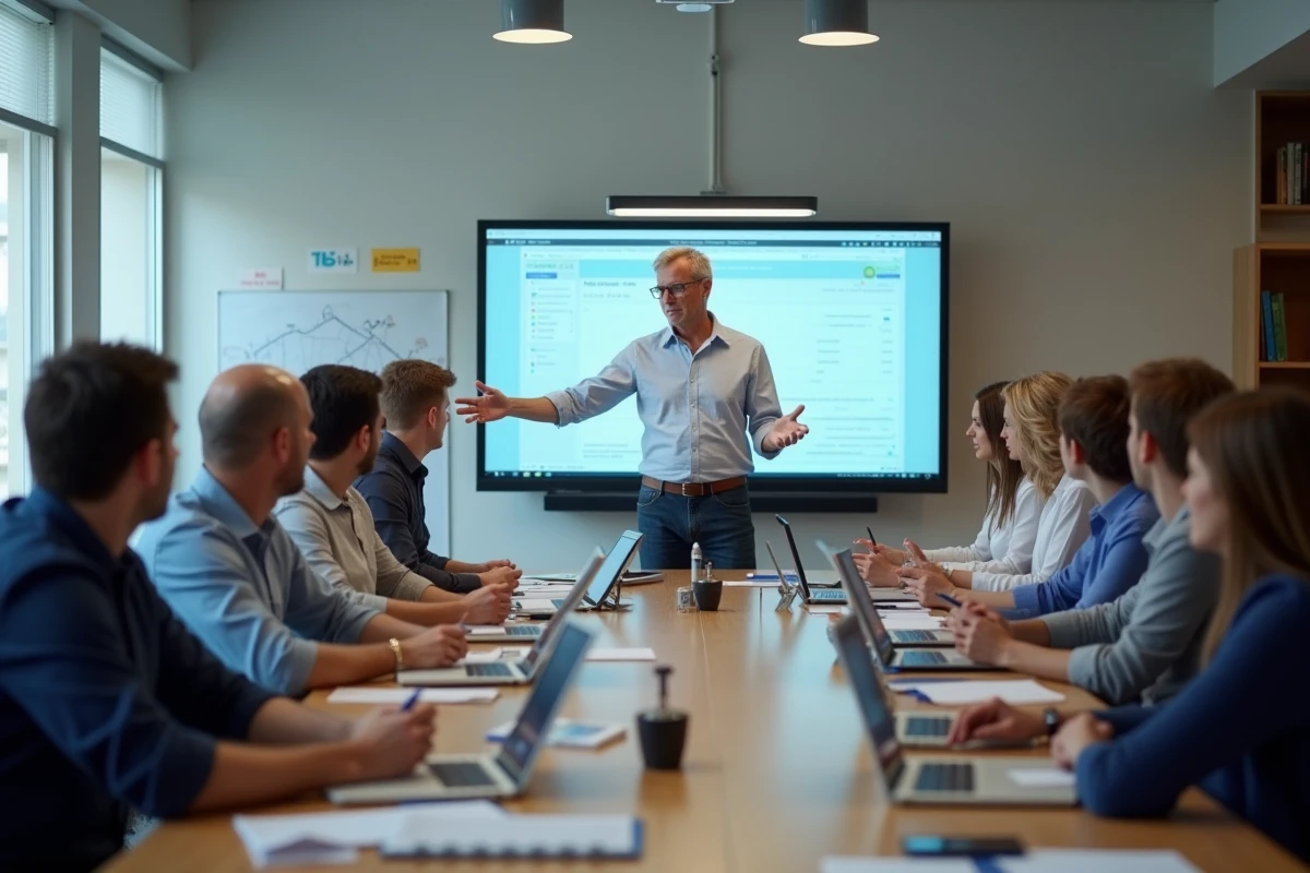 Enseignant montrant la plateforme Edu Normandie à ses collègues