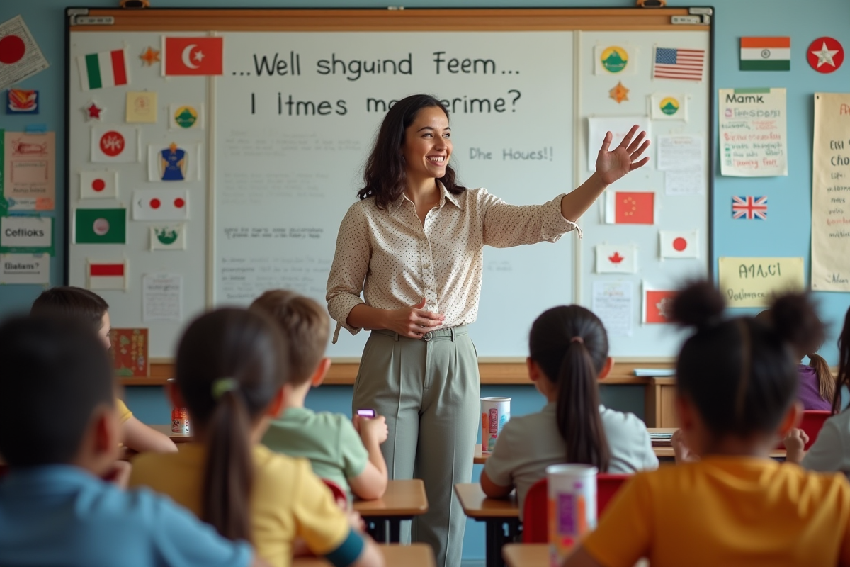 Enseignante parlant dans une classe multiculturelle