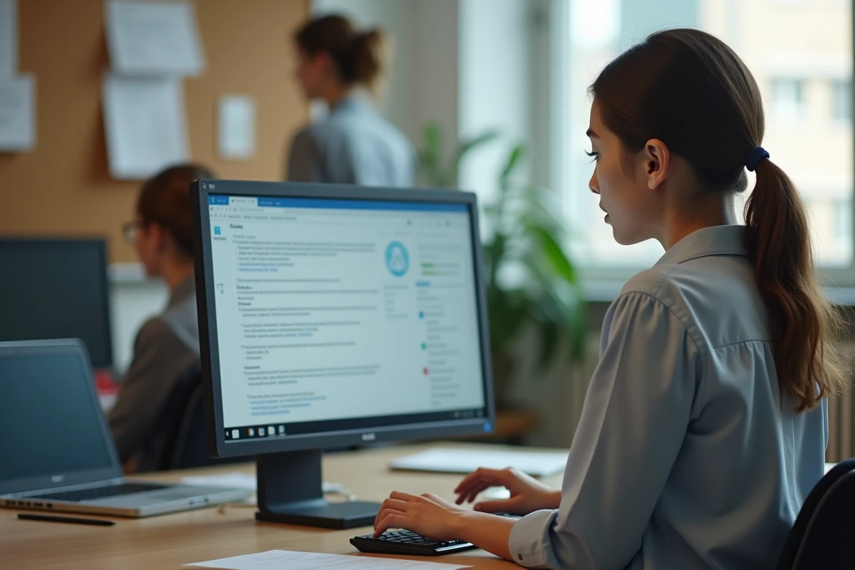 Jeune enseignante vérifiant conseils de sécurité email
