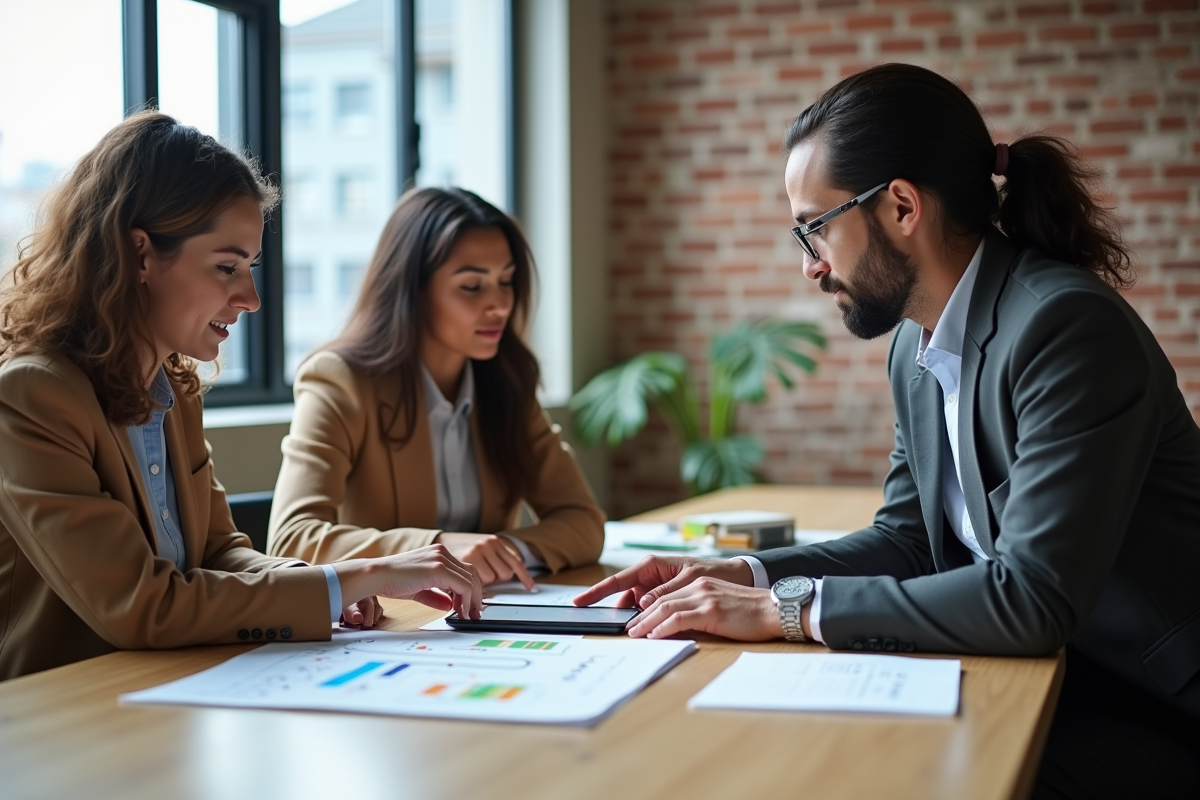 Groupe de jeunes professionnels discutant des procedures SCR