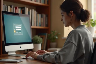 Étudiante connectée à l'ENT de l'Université d'Artois depuis son domicile sur un ordinateur portable