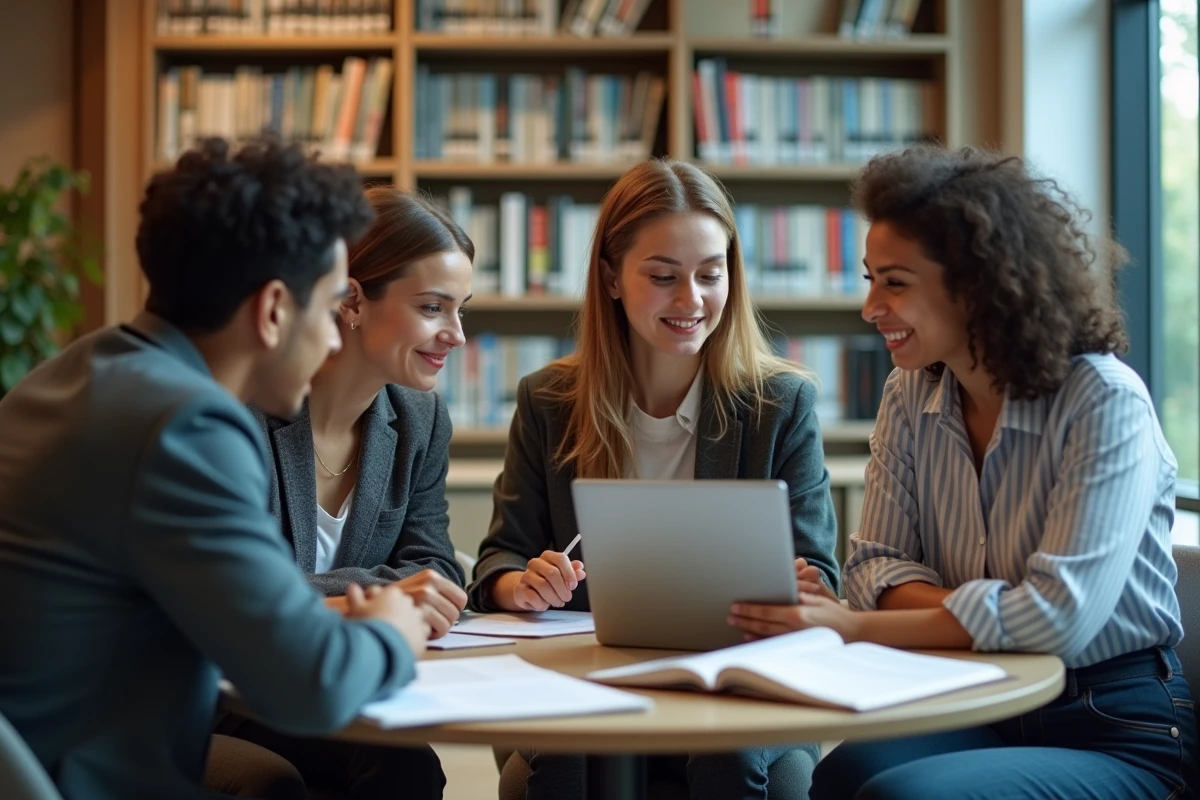 Jeunes diplômés discutant autour d