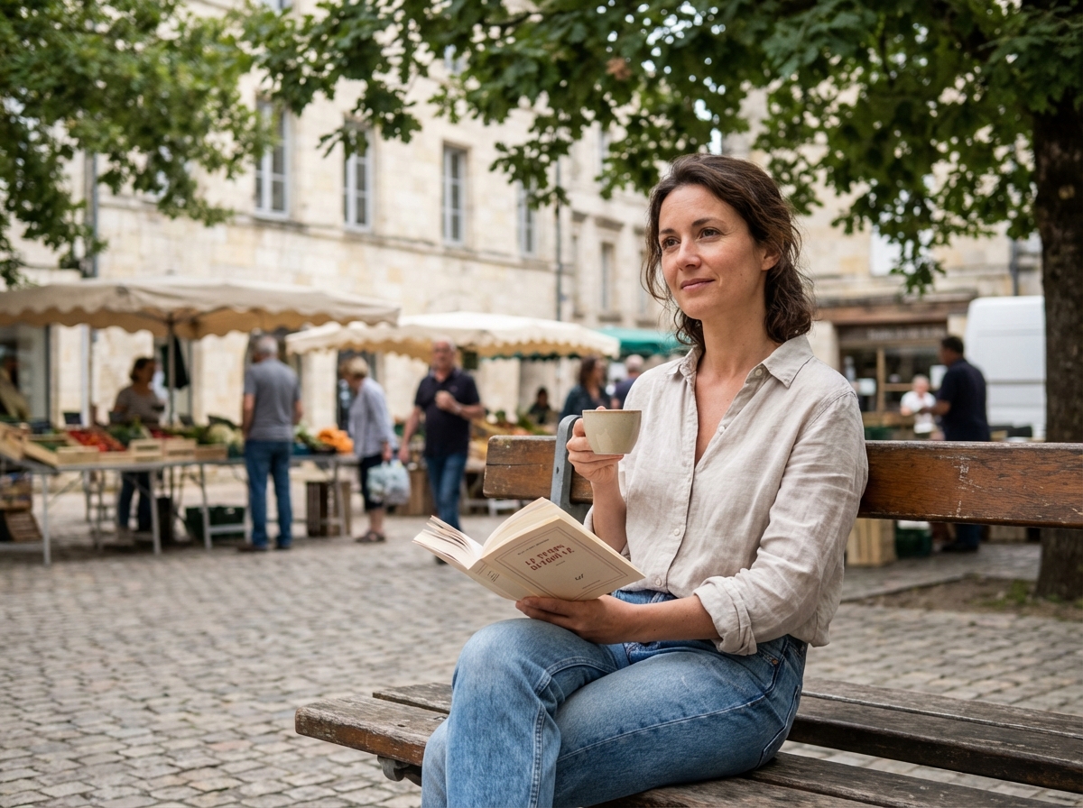 Femme lisant un livre en paix à Périgueux