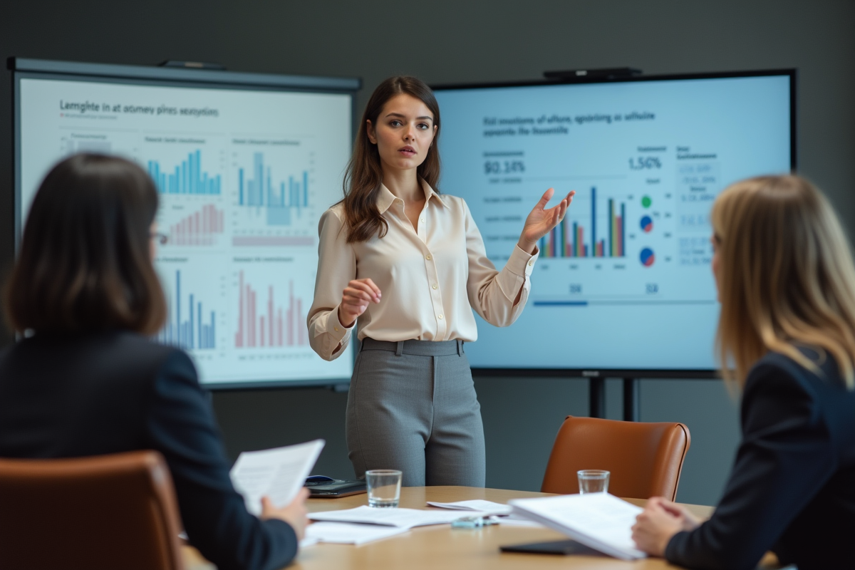 Jeune femme analyste présentant des données financières