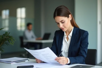 Femme professionnelle examine un résumé de candidature