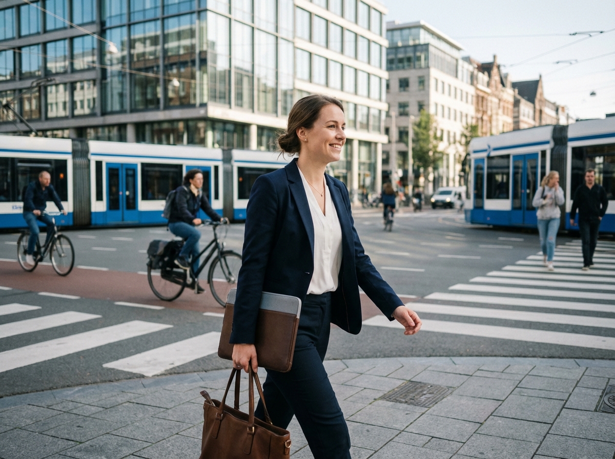 Jeune femme d'affaires dans la ville dynamique