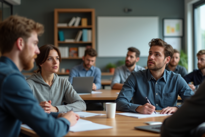 Groupe d'apprenants attentifs en formation professionnelle