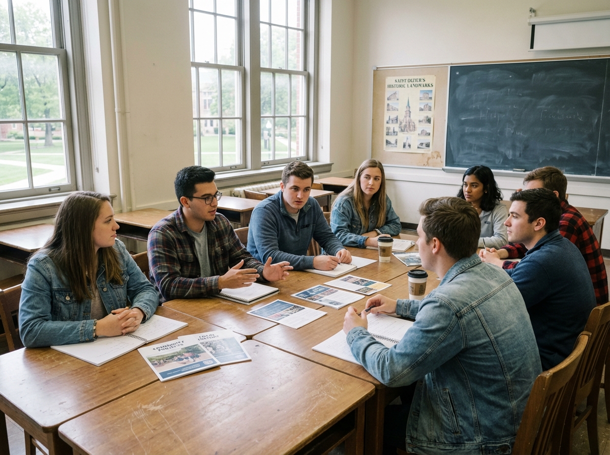 Groupe de jeunes adultes en discussion en classe