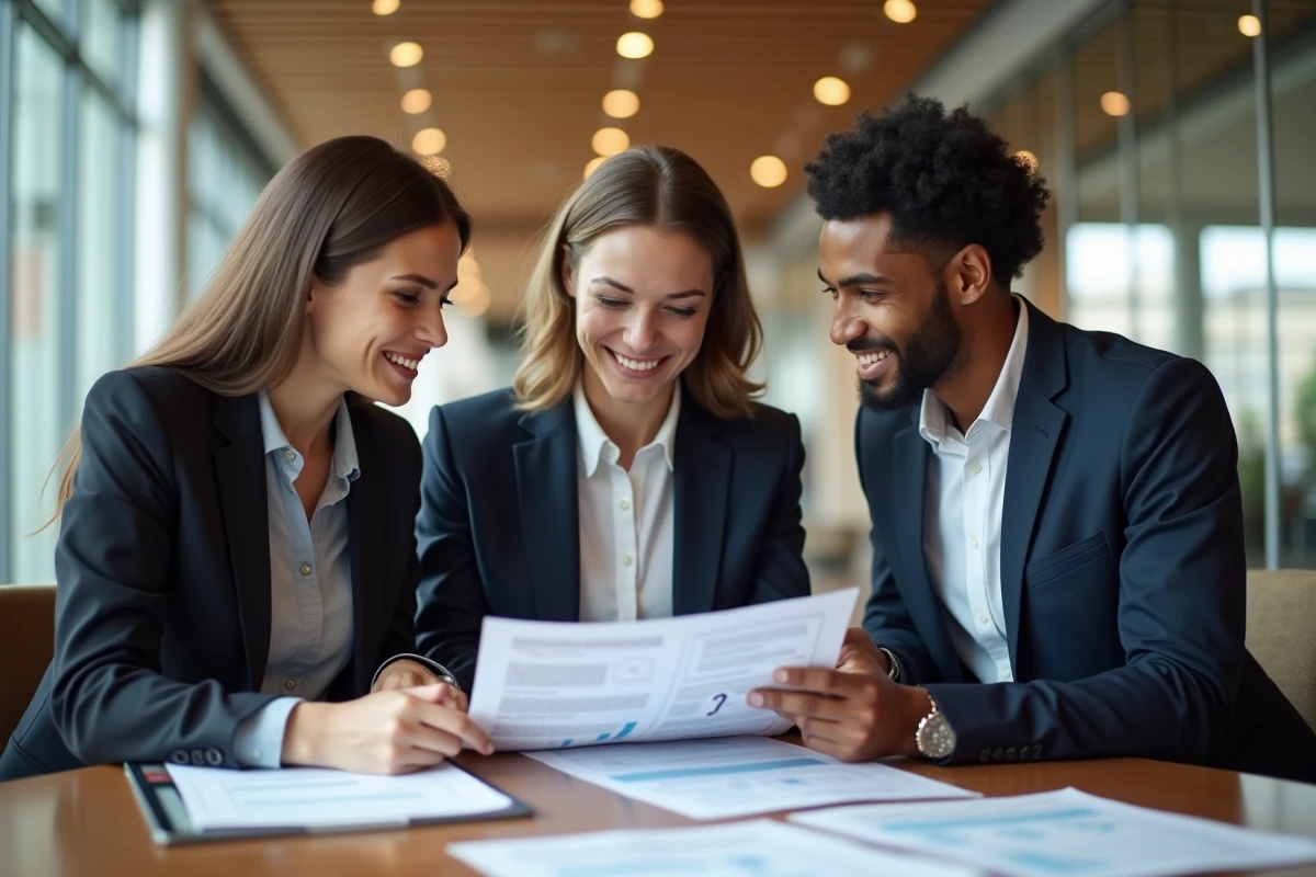 Trois jeunes ingénieurs discutant autour d un rapport salarial
