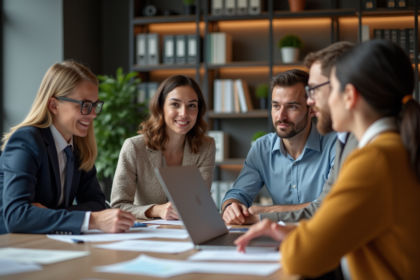 Groupe de professionnels en réunion dans un bureau moderne
