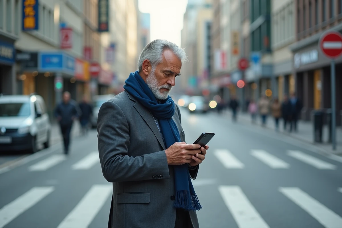 Homme dans la rue attendant au passage piéton