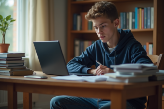 Adolescent confus devant son ordinateur à la maison