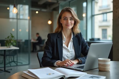 Jeune femme en business casual au bureau à Paris