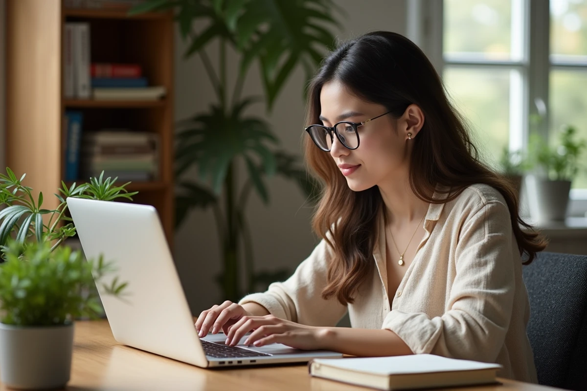 Jeune femme regardant ses résultats d'examen sur ordinateur