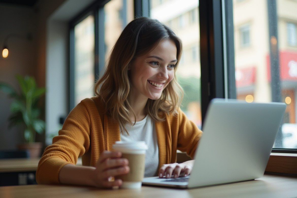 Jeune femme professionnelle travaillant sur son ordinateur dans un espace coworking lumineux