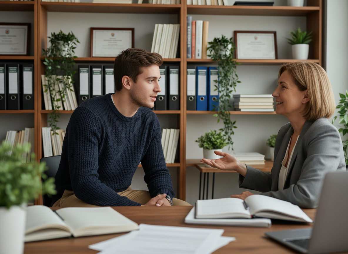 Jeune homme discute avec conseiller en orientation