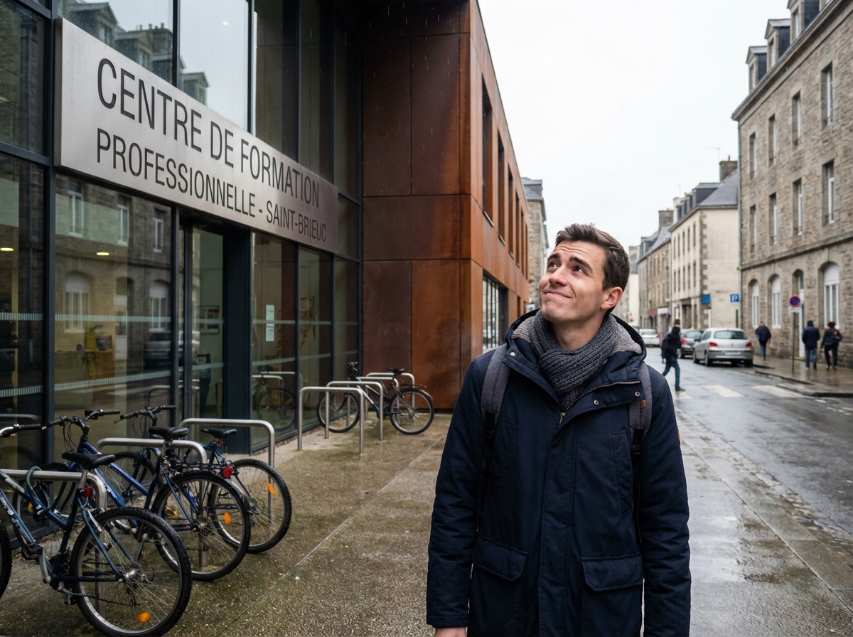 Jeune homme devant centre de formation à SaintBrieuc