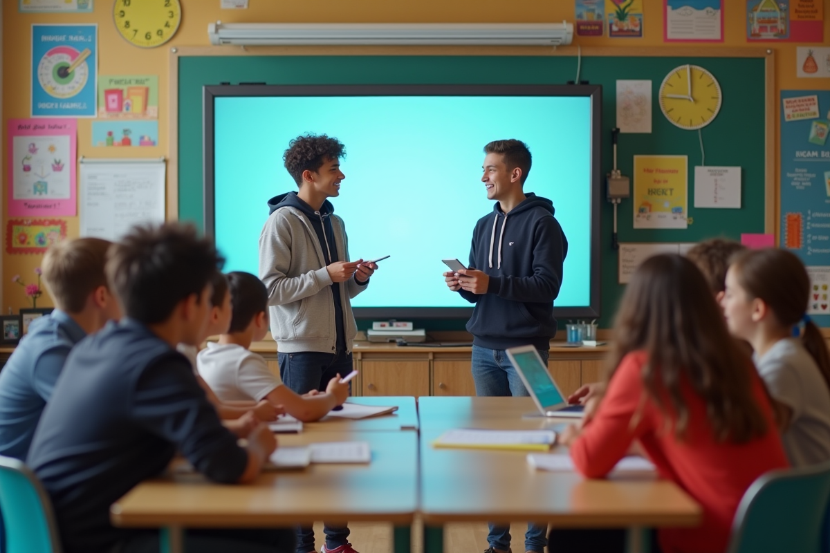 Jeunes présentant un projet créatif en classe