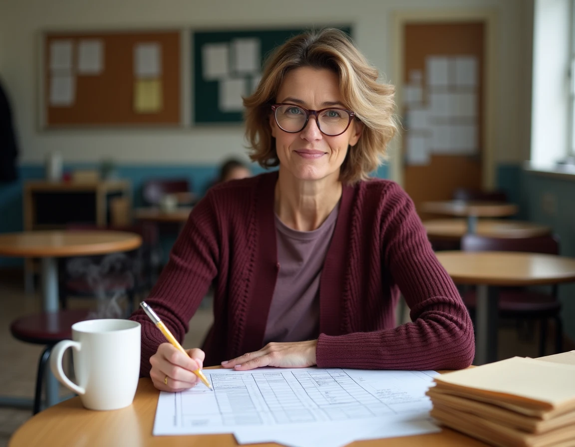 Membre du jury corrigeant une grille d'évaluation pour un exercice de recrutement Scolinfo de professeur des écoles