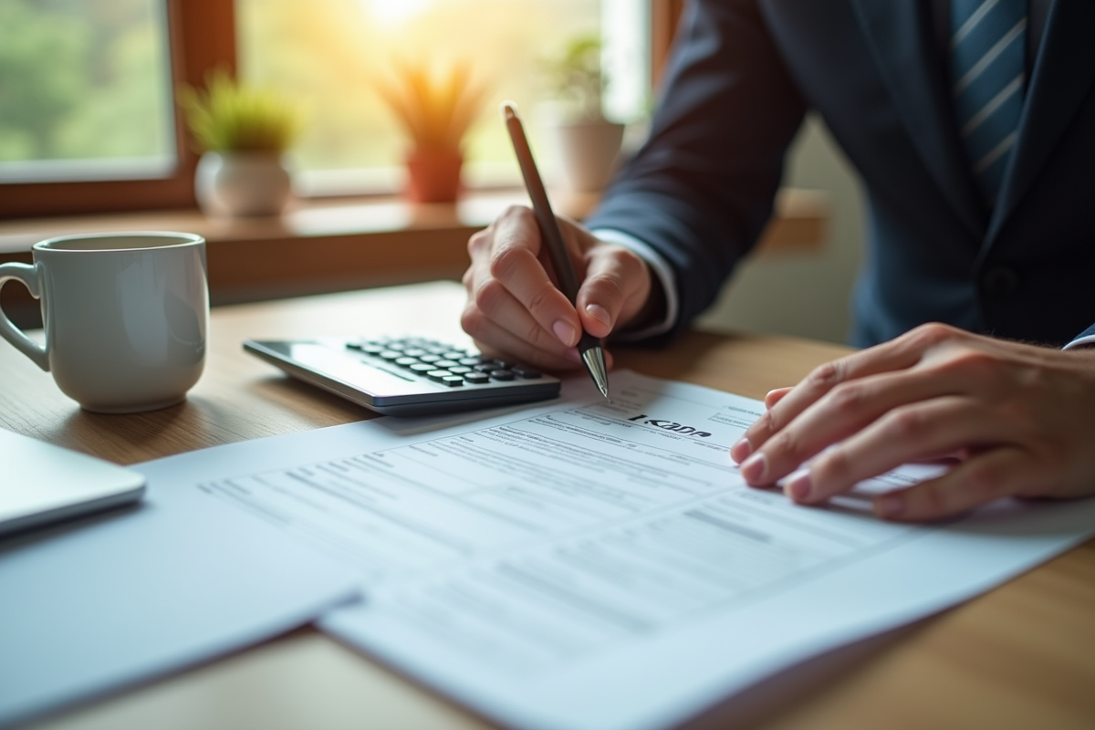 Mains remplissant un formulaire CPF avec stylo et calculatrice
