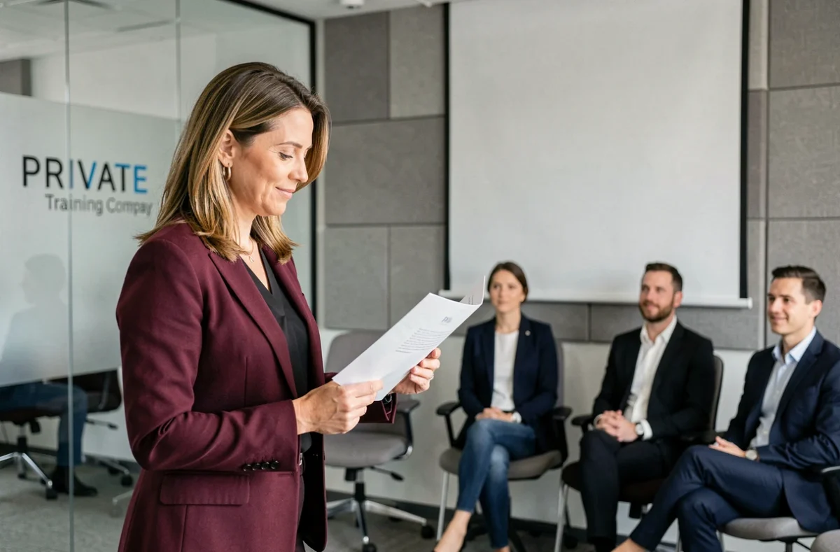 Formatrice présentant un module de formation dans les locaux de Poggi Formation