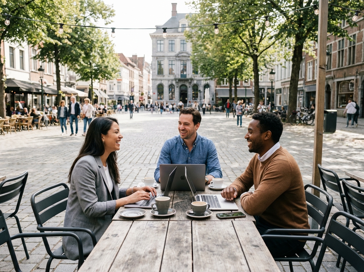 Groupe de professionnels au café en ville