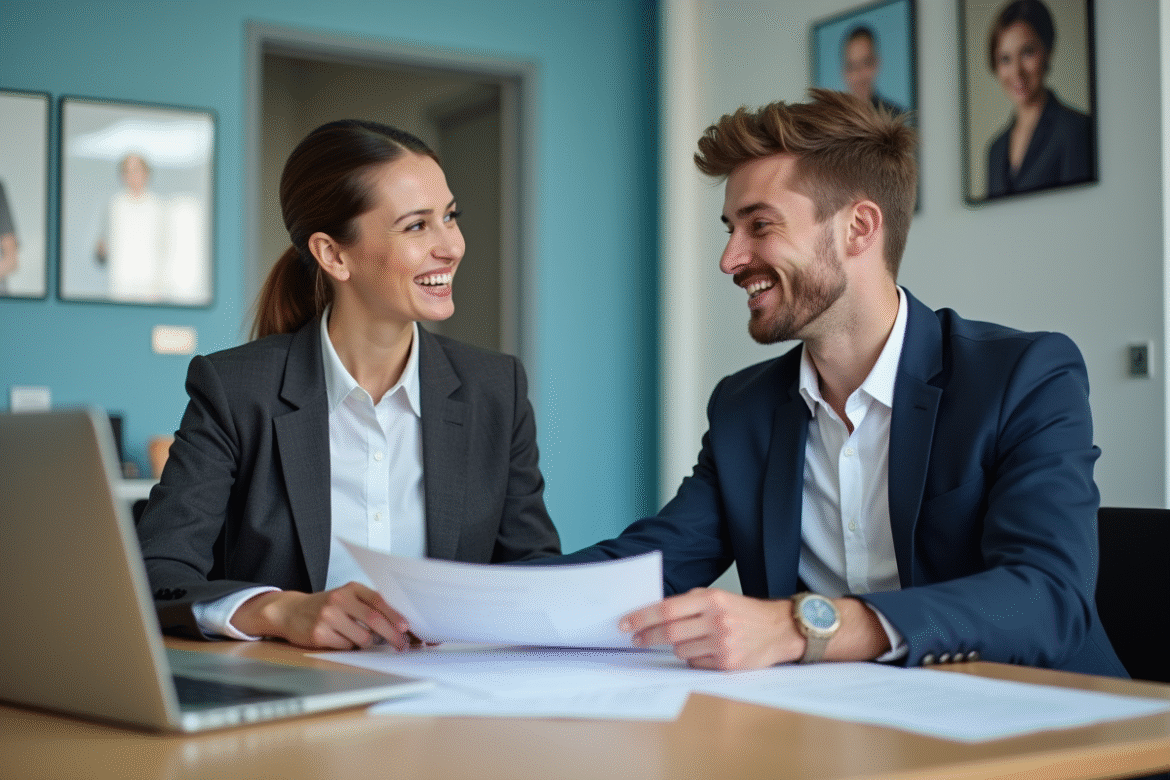 Jeune homme et femme en réunion de formation professionnelle